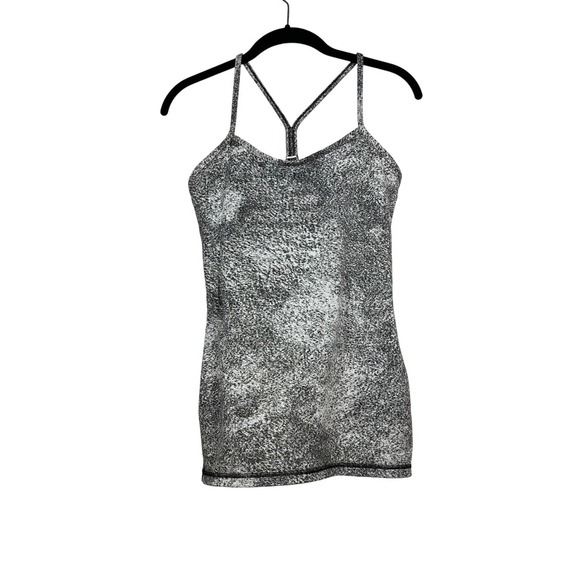 Lululemon Power Y Tank Luon Spray Jacquard White Black, Size 6 - Picture 3 of 7
